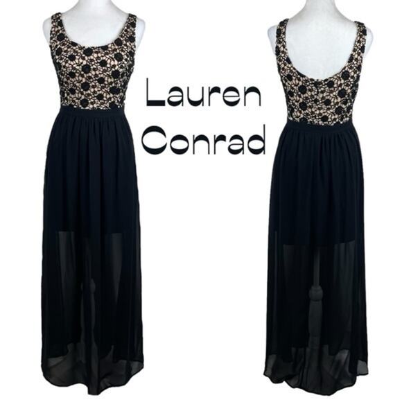 LC Lauren Conrad Black Crocheted Sheer Skirt Party Event Maxi Dress NWT - Picture 1 of 11